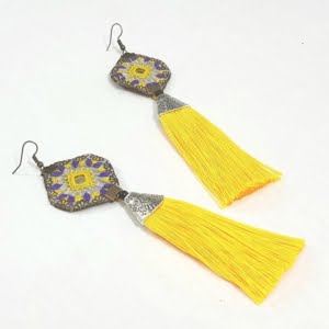 Baluchi Art Tassel Earrings, Yellow