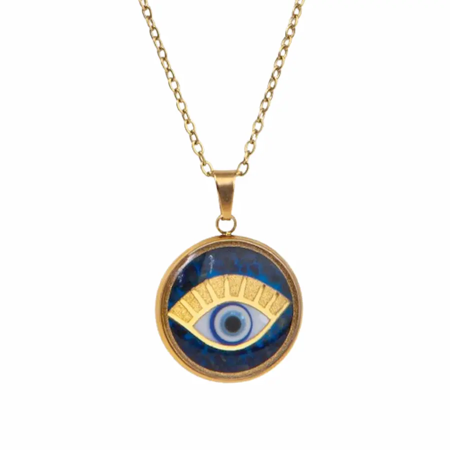 Evil Eye Necklace with Afghan Lapis Lazuli