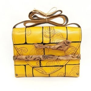 Yellow Bird Leather and Wood Quilted Bag