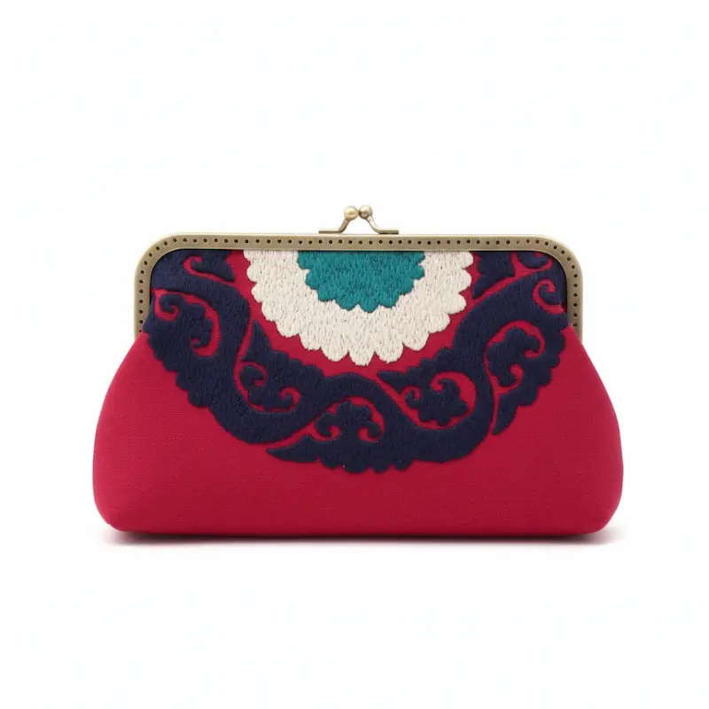 Needlework Canvas Clutch Bag – Red