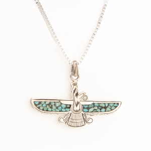 Persian Turquoise Farvahar Necklace, 925 Silver