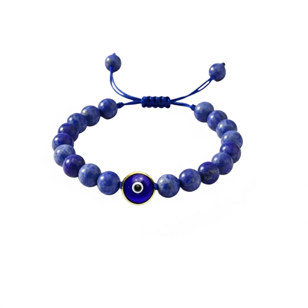 Afghan Lapis Lazuli 18k Gold Evil Eye Bracelet