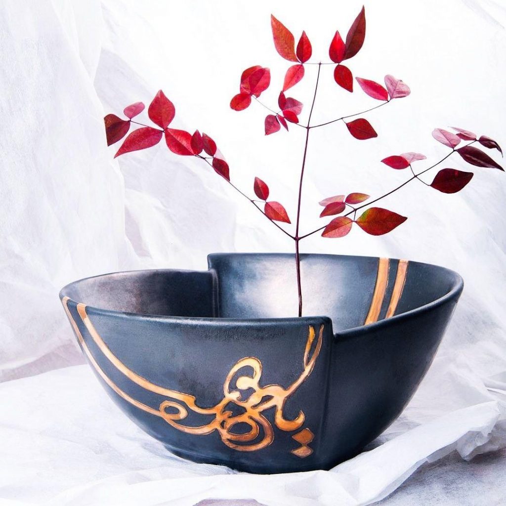 BLACK AND GOLD LOVE PLATTER BOWL -PERSIS COLLECTION