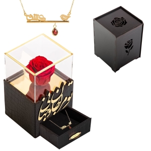 18k Golden Love Necklace and Preserved Rose