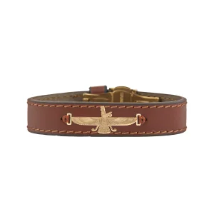 18k Gold Farvahar Bracelet, Handmade on Leather