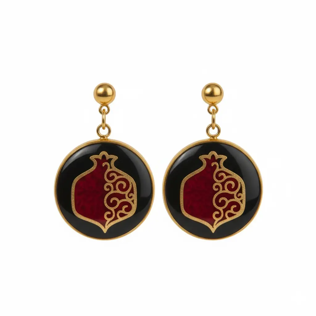 24k Gold Pomegranate Pattern Earrings