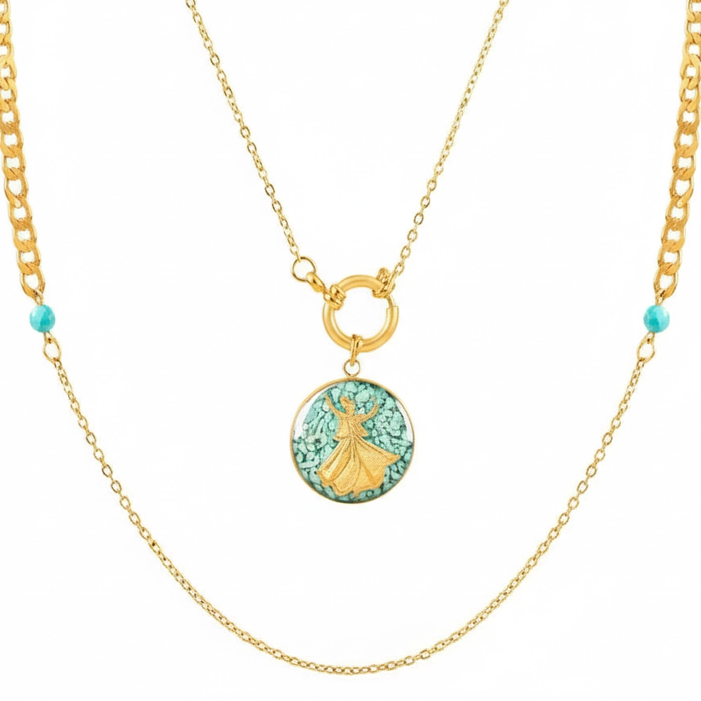 24k Gold & Persian Turquoise Pendant Necklace – Sufi Sama Dance Necklace