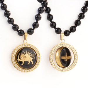 Farvahar and Lion and Sun Double-Sided Necklace