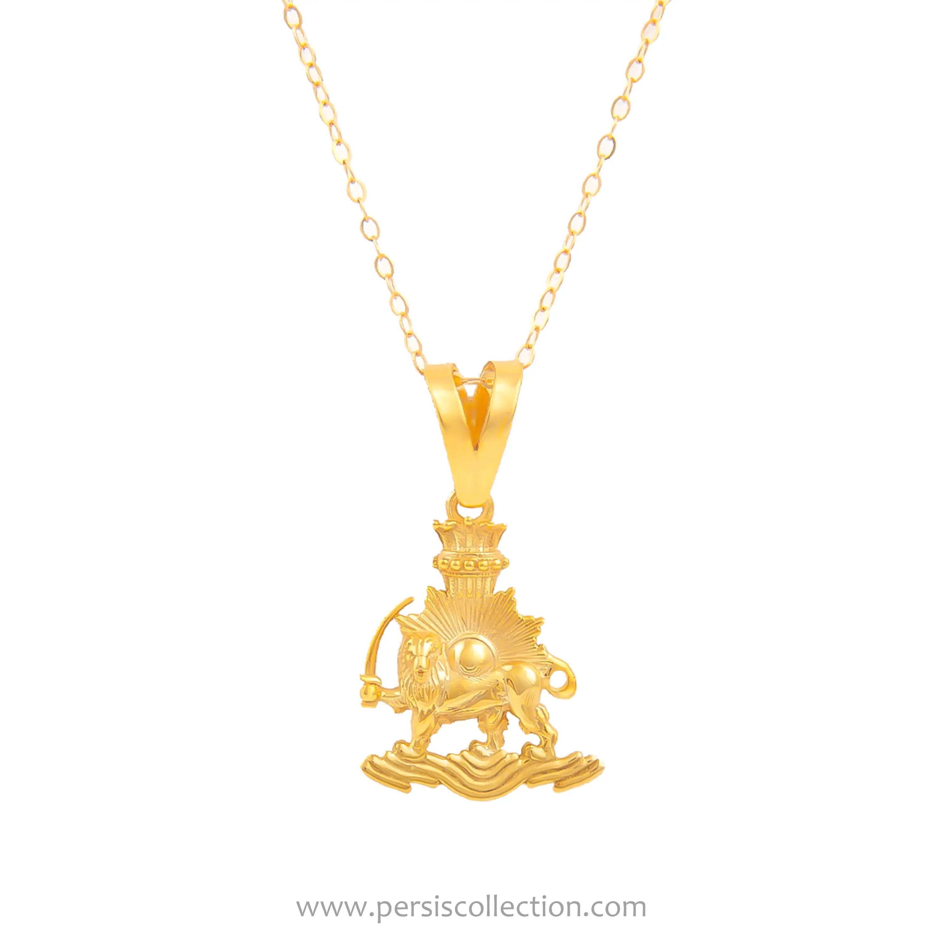 18 Carat Gold Persian Lion and Sun Pendant Necklace