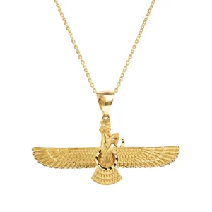 Large 18k Gold Farvahar Pendant Necklace, 4cm or 5cm