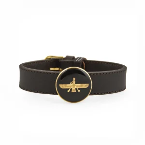 24k Gold Farvahar Bracelet on Natural Leather