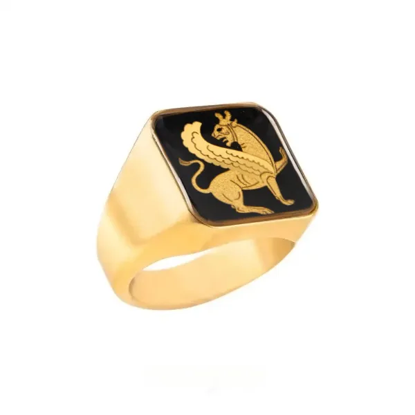 24k Gold Winged Lion Ring