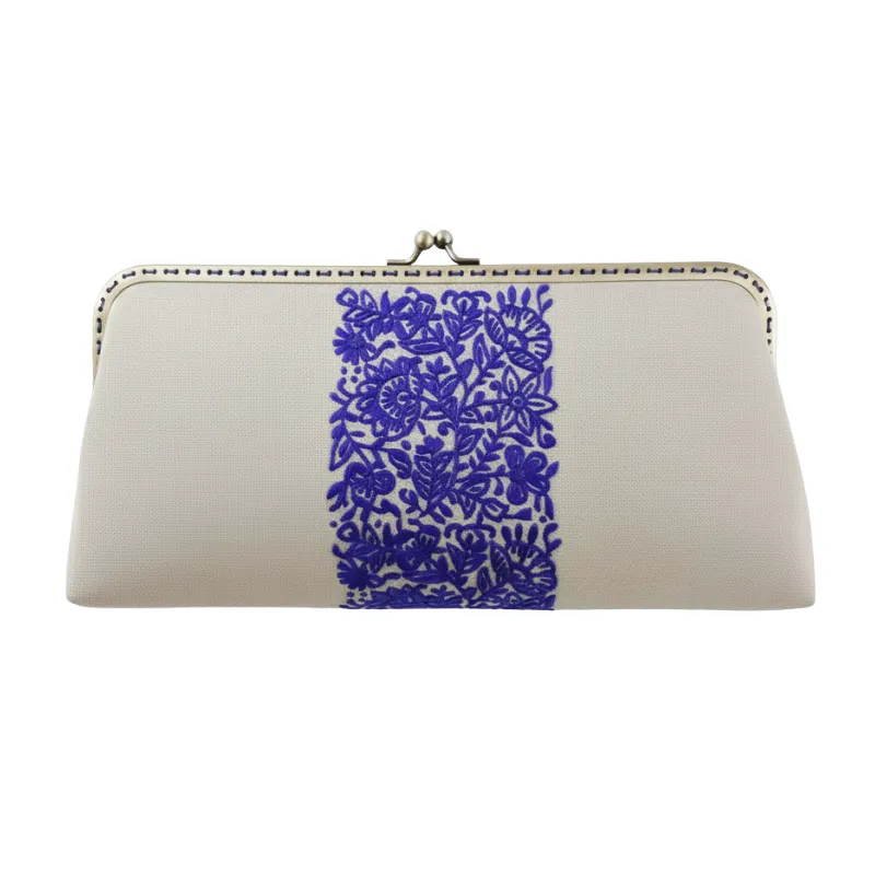 Needlework Canvas Clutch Bag – White