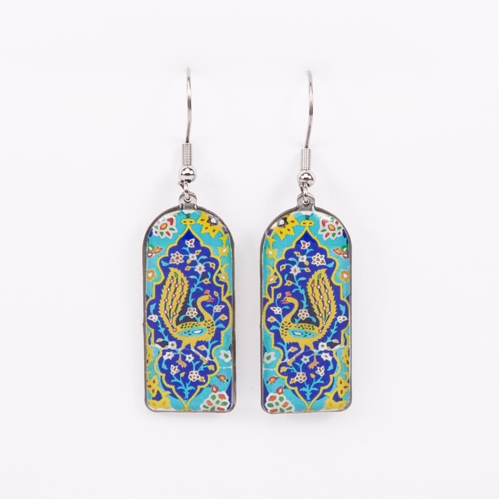 Persian Peacock Dome Earrings - Stainless Steel and Resin