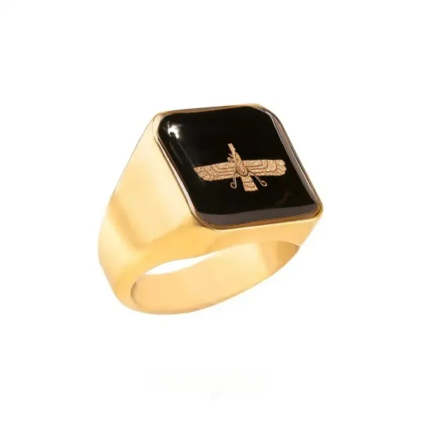 24k Gold Farvahar Ring, Persian Zoroastrian Symbol Ring