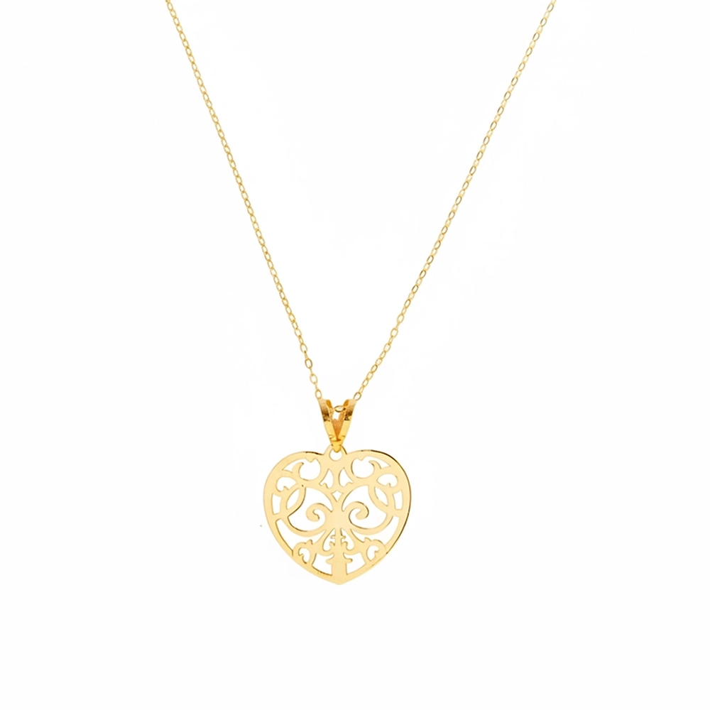 18k Gold Necklace Arabesque Heart