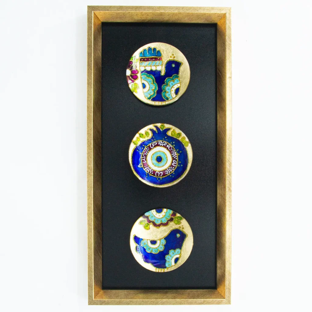Golden Frame Eye & Bird Vitray Set– Decorative Black & Gold Glass Plate Wall Art