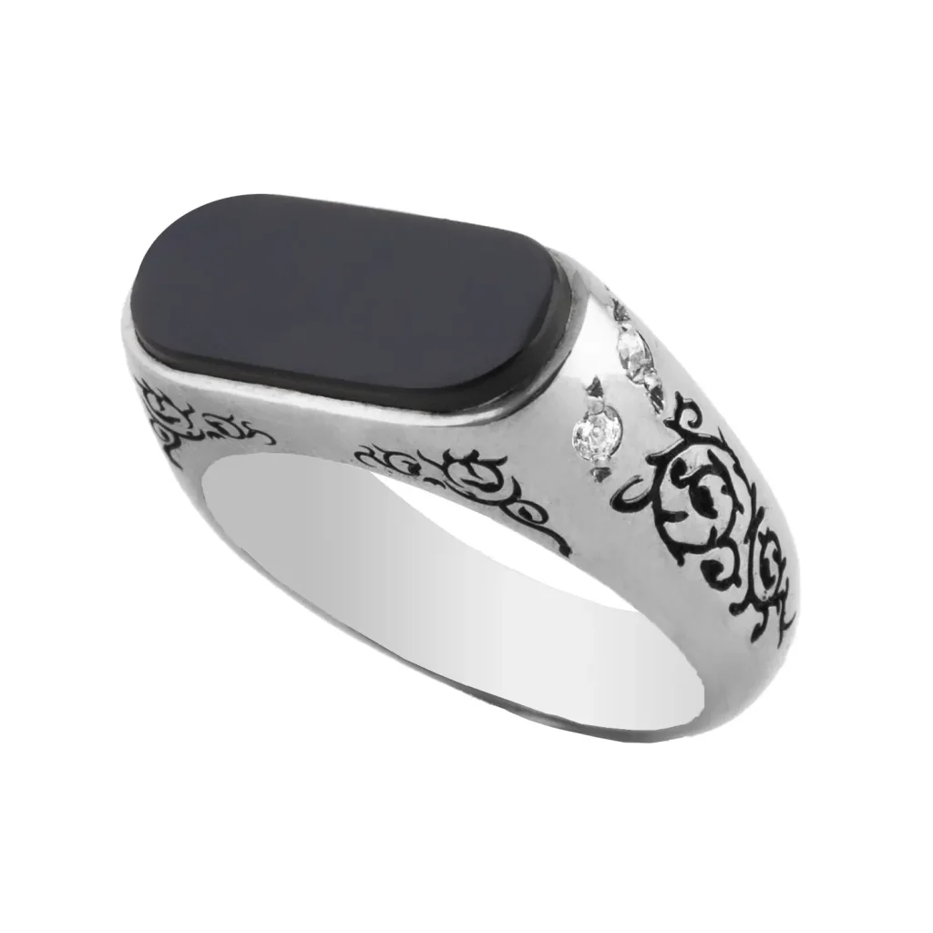 Men's Sterling Silver Black Agate Ring