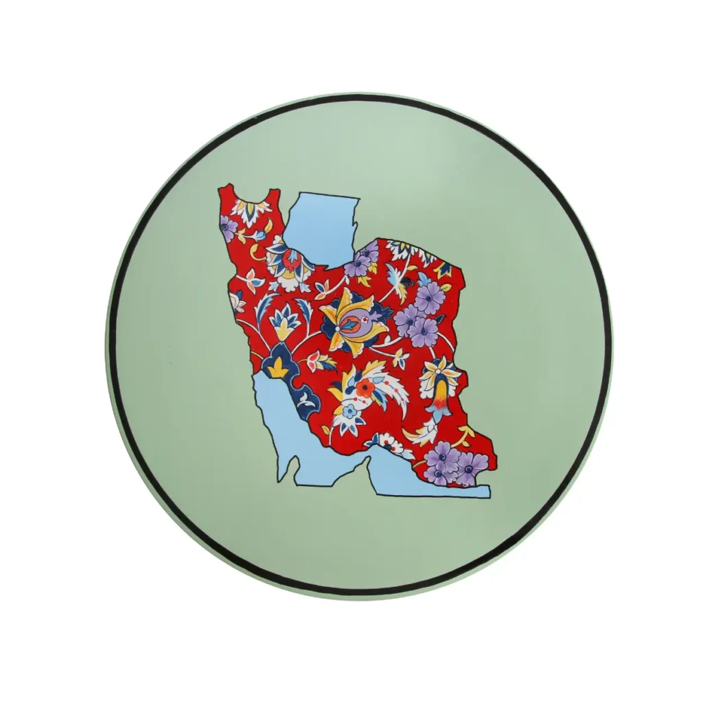 Hand-Painted Ceramic Wall Plate with Iran Map Design