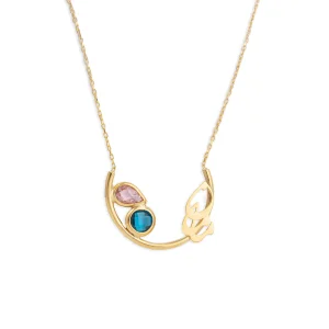 18K Gold ‘Mom’ Necklace with Marcasite Gemstone