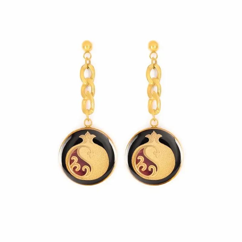 Persian Gold Earring – Pomegranate Pink Agate with 24K Gold Plating