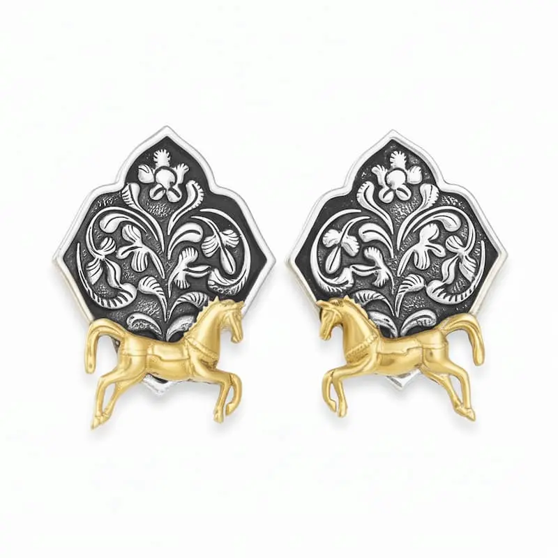 Elegant Horse Persian Earring – Handcrafted Silver Horse & Vine Design