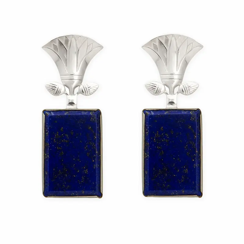 Lotus Charm Persian Earrings – Handcrafted Lapis Lazuli Silver Studs
