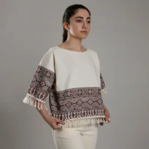 Traditional Persian Women’s Blouse in Cream with Red Borders