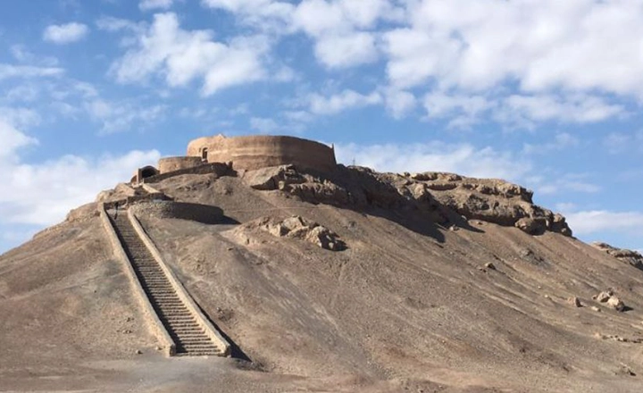 Yazd Tower of Silence (Dakhma) — ancient Zoroastrian circular stone structure on a hilltop