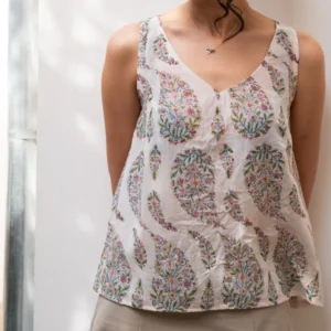 Cypress Design Linen Qalamkar Top