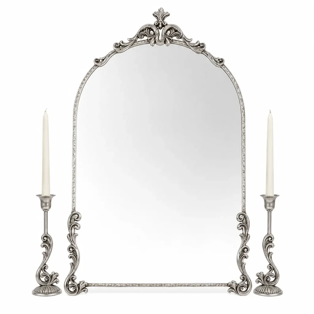 Farah Persian Silver Mirror and Candle Set