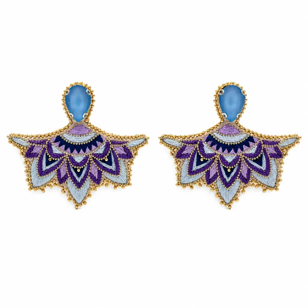 Hand Embroidered Persian Earrings with Turquoise Stone