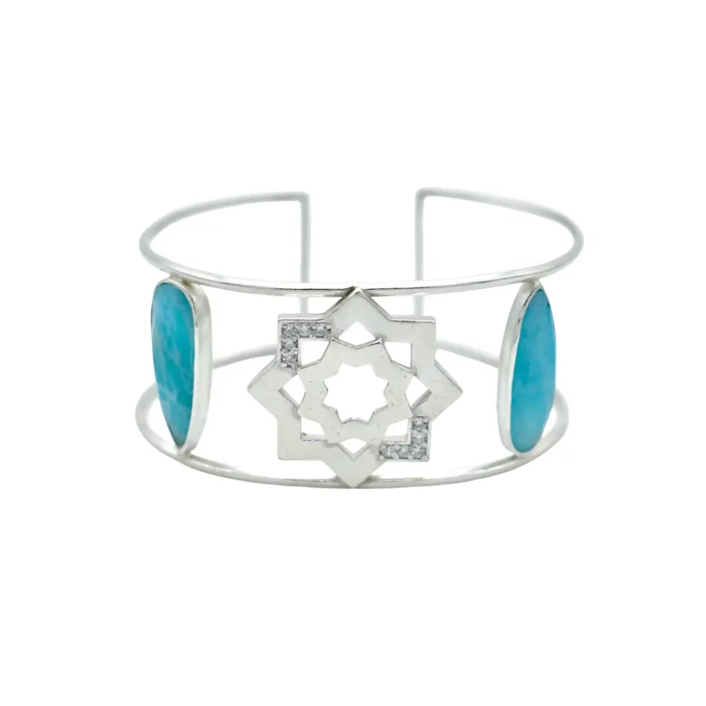 Shamsa Persian Turquoise Bracelet _ Handmade Sterling Silver Bangle