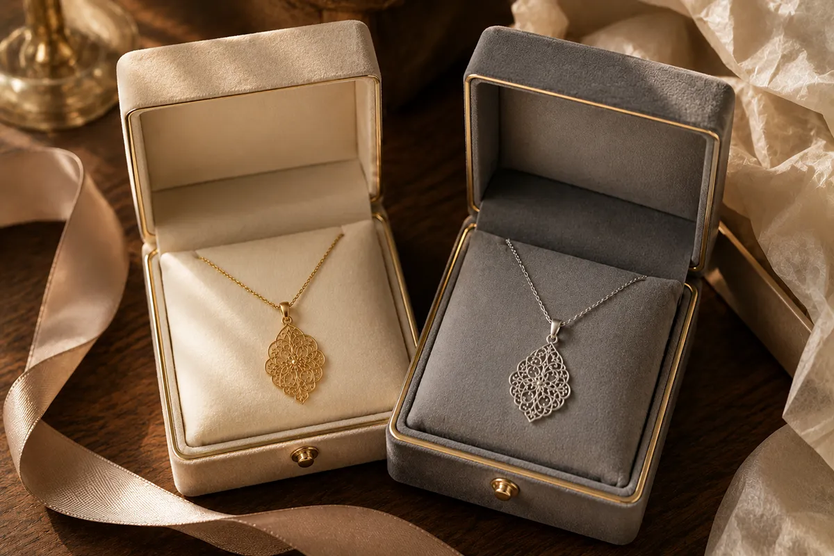 Persian gold and silver jewellery pieces presented in gift boxes ready for a special occasion